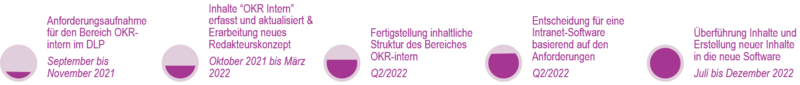 Zeitplan des Arbeitsstrang Intern im Teilprojekts Dienstleistungsportal+ mit den wichtigsten Meilensteinen